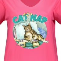 Inktastična mačka Nap Slatka Sleep Cat Ženska majica plus veličine V-izrez