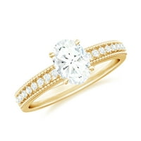 Ovalni moissanitit Solitaire zaručni prsten sa bočnim kamenjem, zlatnim perlamanim prstenom za žene, 14k žuto zlato, SAD 10,00