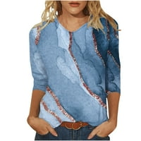 Žene plus veličine Ženska moda otiskala je rukavice u srednjem duljinu V-izrez Ležerne prilike majica Plava
