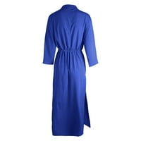 Ženska modna casual stand up ovratnik V CAT COLL COLOR Otvorena duga haljina za krađu Ženska casual haljina plava m