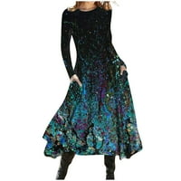WANGXLDD Ženske dame Moda O-izrez Francuska haljina Večernja haljina Printsd haljina sa džepom