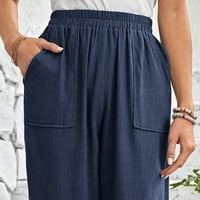 Žene elastične labave hlače Ravne široke pantalone za noge s džepom ljetne modne duge osnovne pantalone za vježbanje za dame labave hlače salon plave l