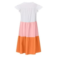 Jerdar Ljetne haljine za žene modni casual kratkih rukava boja blok ljetni okrugli vrat haljina na narančastu xl