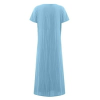 Ženske haljine kratki rukav A-line Dužina gležnja, Ležerne prilike punog okruglog dekolteta Ljetna haljina plava 2xl