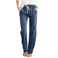 HOMENISGENICIJA Plještanja za žene Ženske povremene hlače na širokim nogama čvrste elastične struine labave hlače sa džepom