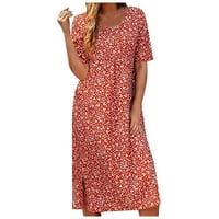 Haljine za žene Ljetna casual haljina cvjetni okrugli izrez kratki rukav A-line haljina Srednja duljina džepa haljina crvena 2xl