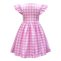 Phenas Little Girl Girl Pink Plaid haljina Flutter rukava Gingham Proljeće Ljetne casual haljine sa