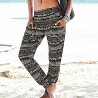 DMQupv pantalone za žene široke pantalone za noge za žene Flowy visokog struka elastične poslovne casual radne pantske hlače za plažu sa džepovima Black XL