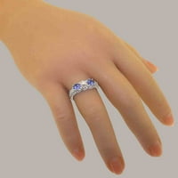 Britanci izrađeni sterling srebrni kultivirani Pearl & Tanzanite Womens Obećaj prsten - Opcije veličine - Veličina 10.75