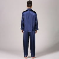 Muška klasična satenska pidžama postavljena za spavanje, dugih rukava s dugim rukavima V V vrat za spavanje