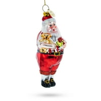 Santa je vrijeme za druženje: Djed Mraz Holding Med Bear - Puhani stakleni božićni ukras