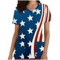 Lolmot 4. jula vrtove žene Američka zastava Ispis kratkih rukava V rect Thirts Bluza Dan neovisnosti