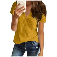 Ženski vrhovi kratkih rukava ispisana bluza Ležerne prilike za žene Ljeto Henley majice Žuta m
