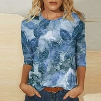 Ženska tiskana labava majica rukava bluza okrugli vrat casual vrhovi