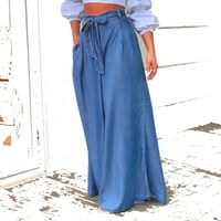 Žene plus veličine klirence modne žene Ljeto casual labav gumb patentni džepni pantaloni zavoj hlače svijetlo plave boje
