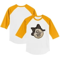 Toddler Tiny Turpap Bijelo Zlato San Diego Padres Baseball Bow 3 4-rukavska majica Raglan