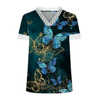 Ženski casual boho cvjetni print v izrez T majica bluze modni ženski ljetni V-izrez čipke patchwork