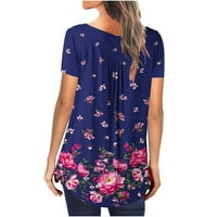 Ženske vrhove pluge na ležernu bluzu V-izrez cvjetne žene majice Skraćeno ljeto plavo l