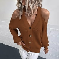 Homodles Ženski ležerni džemper- Pulover okrugli izrez Jedina boja Površina kafe m