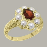 Britanci napravili tradicionalni čvrsti čvrsti 18K žuti zlatni prsten sa prirodnim Garnetom i kulturnim
