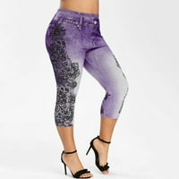 Vivianyo HD duge hlače za žene čišćenje Ženska modna ploča traper pansion Summer Capris gamaše Yoga hlače bljeskalica ljubičasta