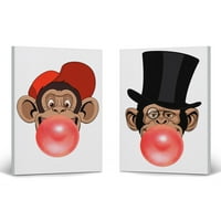 Smile Art Design Funny majmuni Mlada i starija životinja Bubble Gum Art Panel Canvas Set Crvena žvakaća