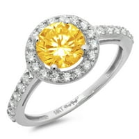 1.86ct okrugli rez žuti prirodni citrinski 14K bijeli zlatni godišnjica Angažovanje halo prstena veličine