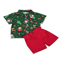 Spring Hue Baby Božićni kratki rukav Santa Print majice Crveni kratke hlače Outfit
