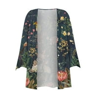 Ženski kardigani Miarhb Floral tiskani rukavac majica s majicom Cardigan Top, tamno zelena 3xl