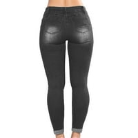 Žene mršave traperice Mid Rise Ripped Role Srednja odjeća Y2K traper hlače sa džepovima klasične jean