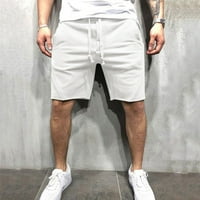 Bijele kratke hlače za muškarce muške casual srednje strukske kratke hlače, čvrste džepove džepa nalik na koljena