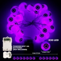 Halloween String Light 14.8ft 30LED daljinski upravljač Eyeball Halloween Fairy Light sa modovima Vodootporna Halloween String Lampanj za bateriju za vrta Patio dvorište Halloween Party