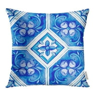 Bijeli plavi ukrasi na pločicama Vodenokolor Španija Italija Majolica cvjetna boja jastuk za jastuk