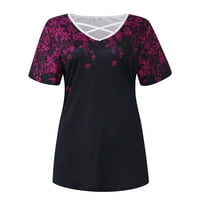 Leylayray ženska bluza Moda Ženska tiskana V-izrez Labavi kafetarna majica kratkih rukava vruća ružičasta m