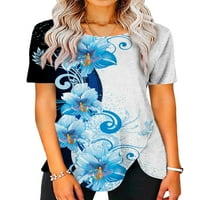 Ženska majica majica kratkih rukava Nepravilni hem ljetni vrhovi labav tunika bluza plaža Tee plava l