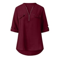 Cofeemo ljetne majice za žene modni čvrsti bok patentni zatvarač V-izrez kratkih rukava bluze chiffon