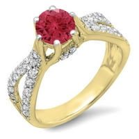 DazzlingRock kolekcija 14k okrugli rubin i bijeli dijamantski ženski angažman bridal Split prsten za drhtanje, žuto zlato, veličine 5.5