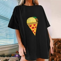 Zodggu Rollback Ljetne trendy Girls Love Pizza Sladoled grafički print Modni dame bluza vrhovi kratkih rukava Drop ramena posada za žene midi tunika košulje za žene za žene 4