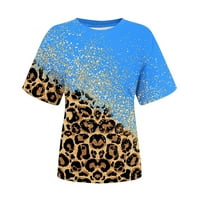 Slatki ljetni vrhovi za žene Trendy Leopard Boja patchwork kratkih rukava za spajanje kratkih rukava Thirt Casual Dressy Tunic Bluse Blue XL