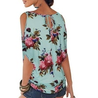 HHEI_K Ženska modna casual cvjetovi Ispiši okrugli vrat kratkih rukava Top majica za bluze za bluze