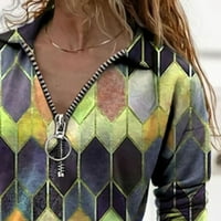 Xiuh Geometrijski tisak patent zatvarača modne žene rever vrat dugih rukava casual majice plus veličina