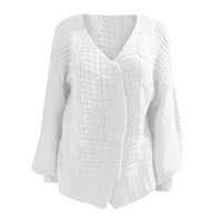 Dukseri za žene Cardigan Otvoreno Prednji dugi modni casual kardigan dugih rukava topli kardigan džemper bijeli m