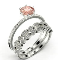 Prekrasna Art Deco 2. Ručni rezani morgatit i dijamantski movali zaručnički prsten, vjenčani prsten, dva podudarna traka u 10k čvrsto bijelo zlato, poklon za njen poklon za prsten za djevojke