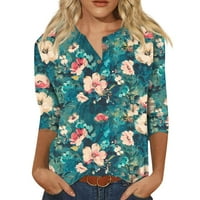Dužine rukavi za žene za žene Novo dugme CALLAR CREWNECK moda Retro Print Bluza Ležerne prilike