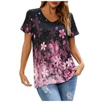 Žene Ljetne cvjetne modne tiskanje kratkih rukava V-izrez majica bluza vrhovi kratkih rukava s kratkim