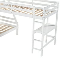 Twin u obliku elektronskog l iznad punog kreveta na kat i ugrađeni krevet veličine sa ugrađenim stolom, bijeli