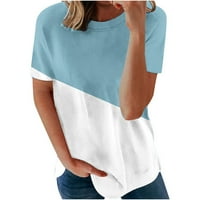 Ljetna bluza Ženska modna casual labavši okrugli vrat tiskani kratki rukav majica Top dame Top plavi