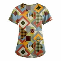 HHEI_K Ženska stalna odjeća s kratkim rukavima V-izrez s džepovima od ispisanih vrhova Bluze za žene