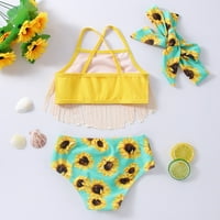 Eczipvz Toddler Girl Ruffles Baby odijelo Plaža Dvo male cvjetni 212Y set Kupanje Ispiši djevojke Dječji kupaći kostimi Bikini Dječji kupaći kostimi, žuti