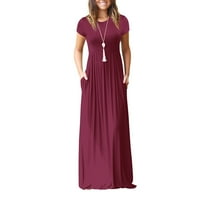 Ženska Lady O izrez Kratki rukav Duga haljina Čvrsta džepa Labava haljina za zabavu Ležerno vino crveno